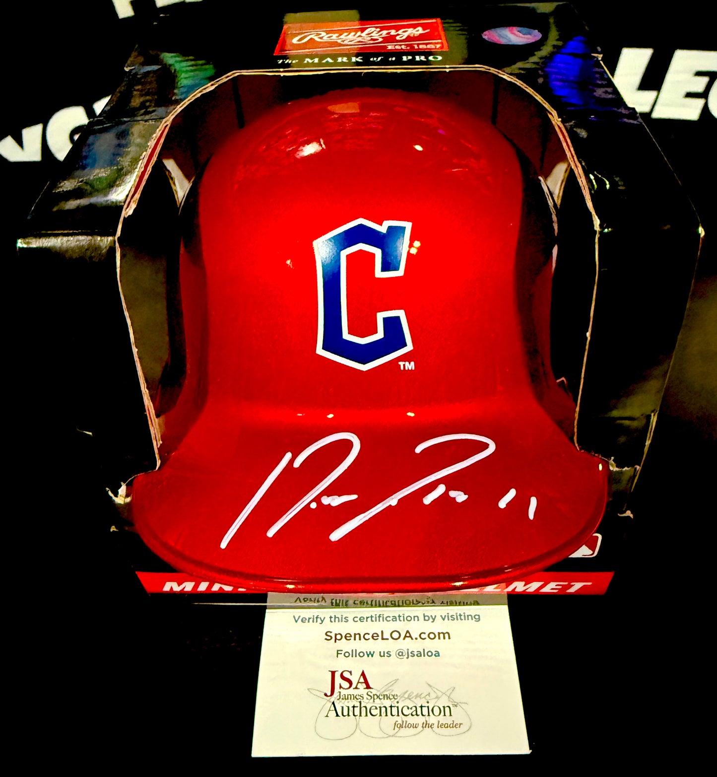 Jose Ramirez Signed Guardians Mini Helmet JSA Certified