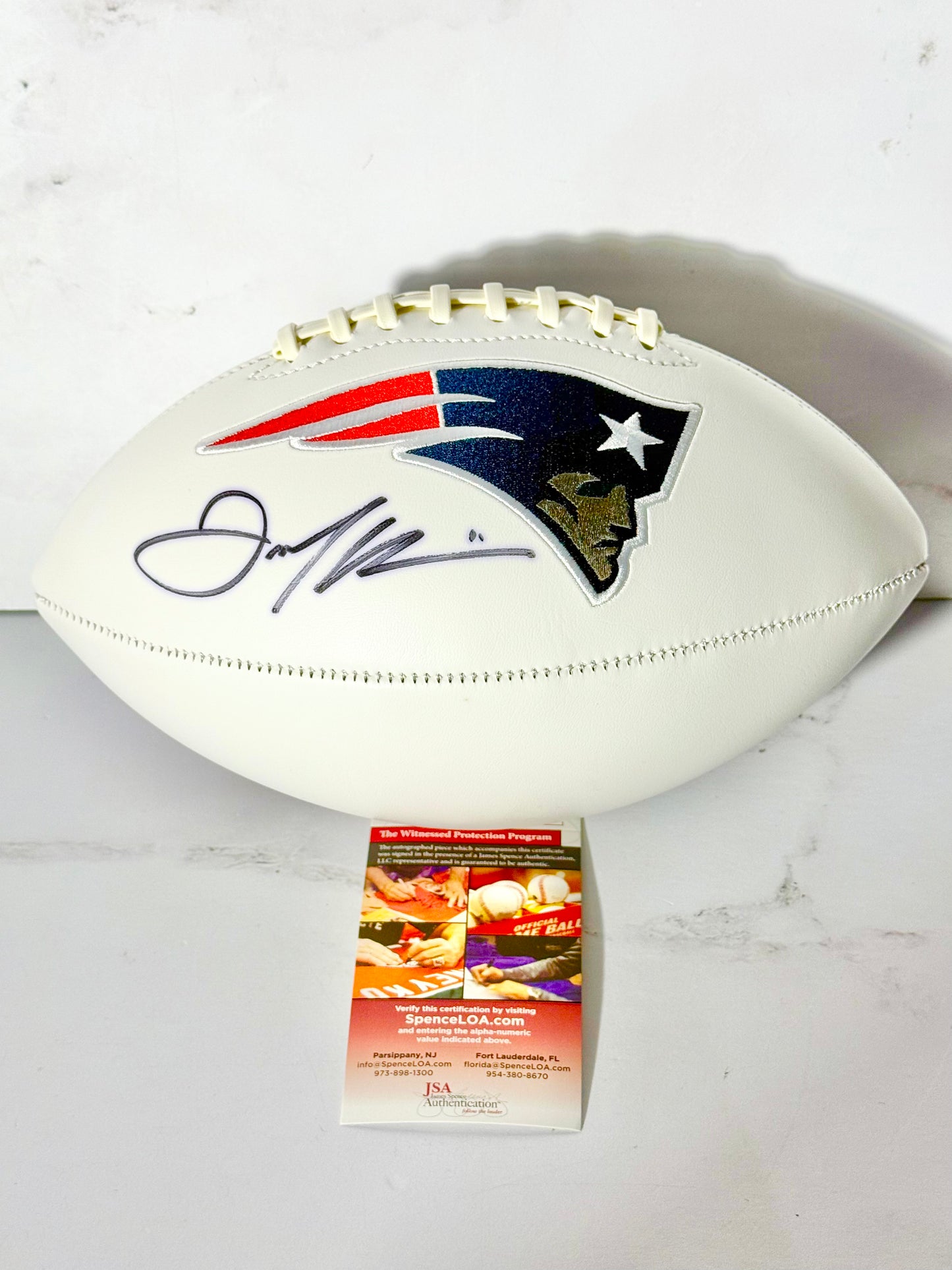 Julian Edelman Signed Patriots White Panel Football JSA Certified