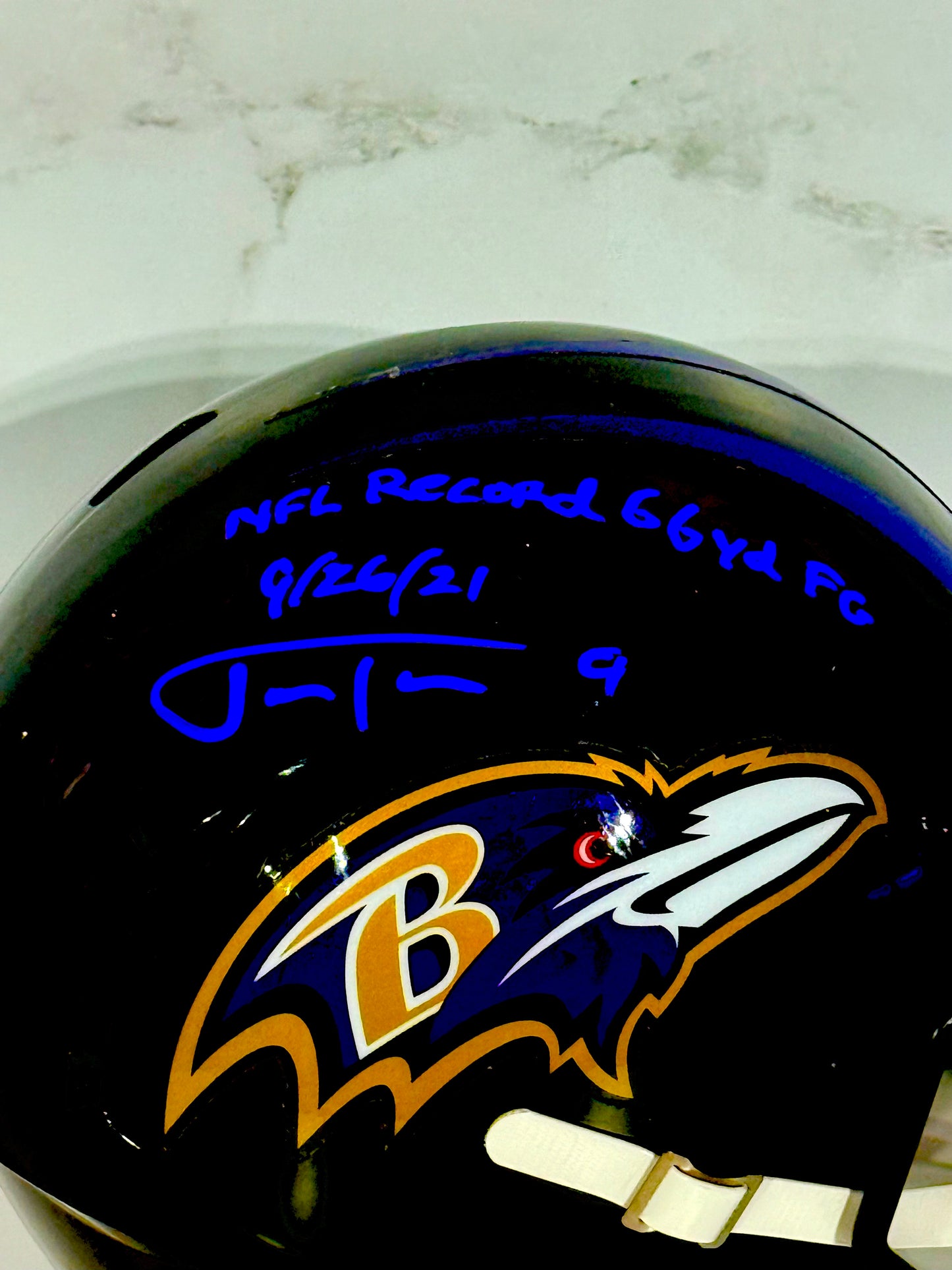 Justin Tucker Signed Ravens Full Size Replica Helmet “NFL Record 66 yrs FG” “9/26/21” JSA Certified