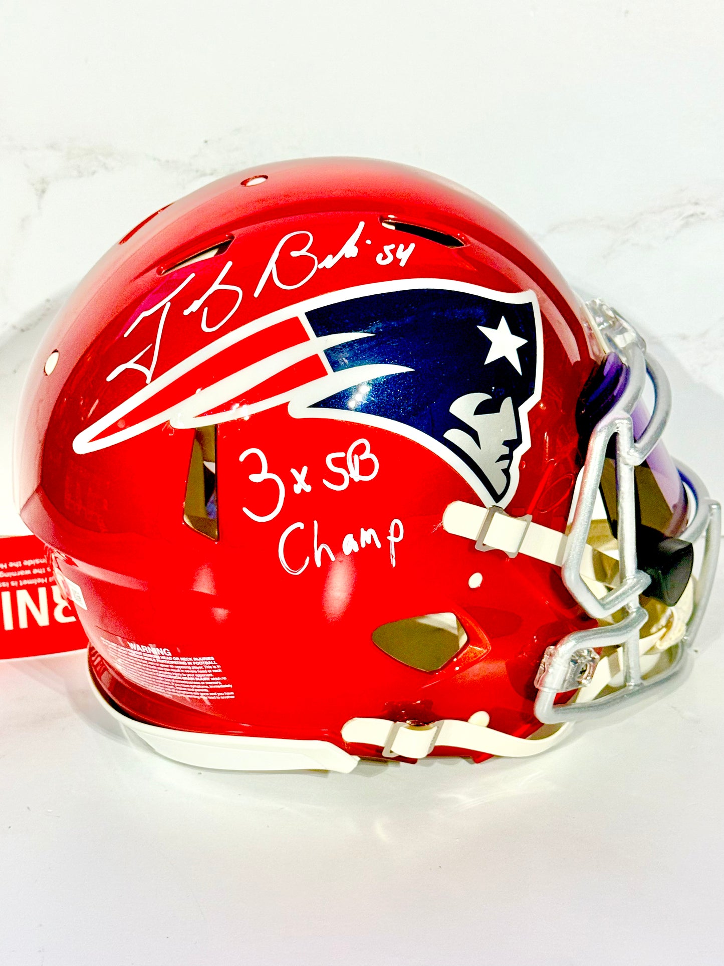 Tedy Bruschi Signed Patriots Full Size Flash Authentic Helmet “3x SB Champ” Beckett Certified