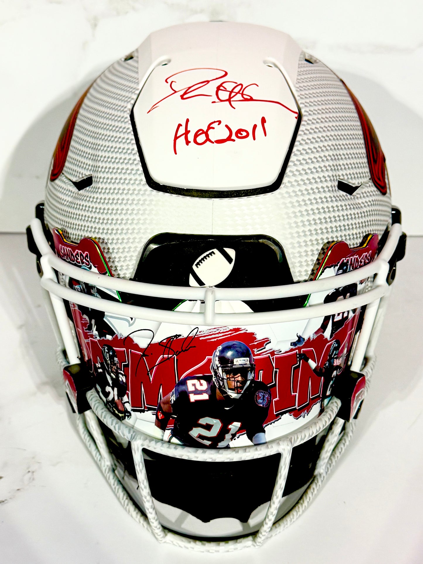 Deion Sanders Signed Falcons Hrydo Dipped Speedflex with Custom Visor and Extras “HOF 2011” Beckett Certified