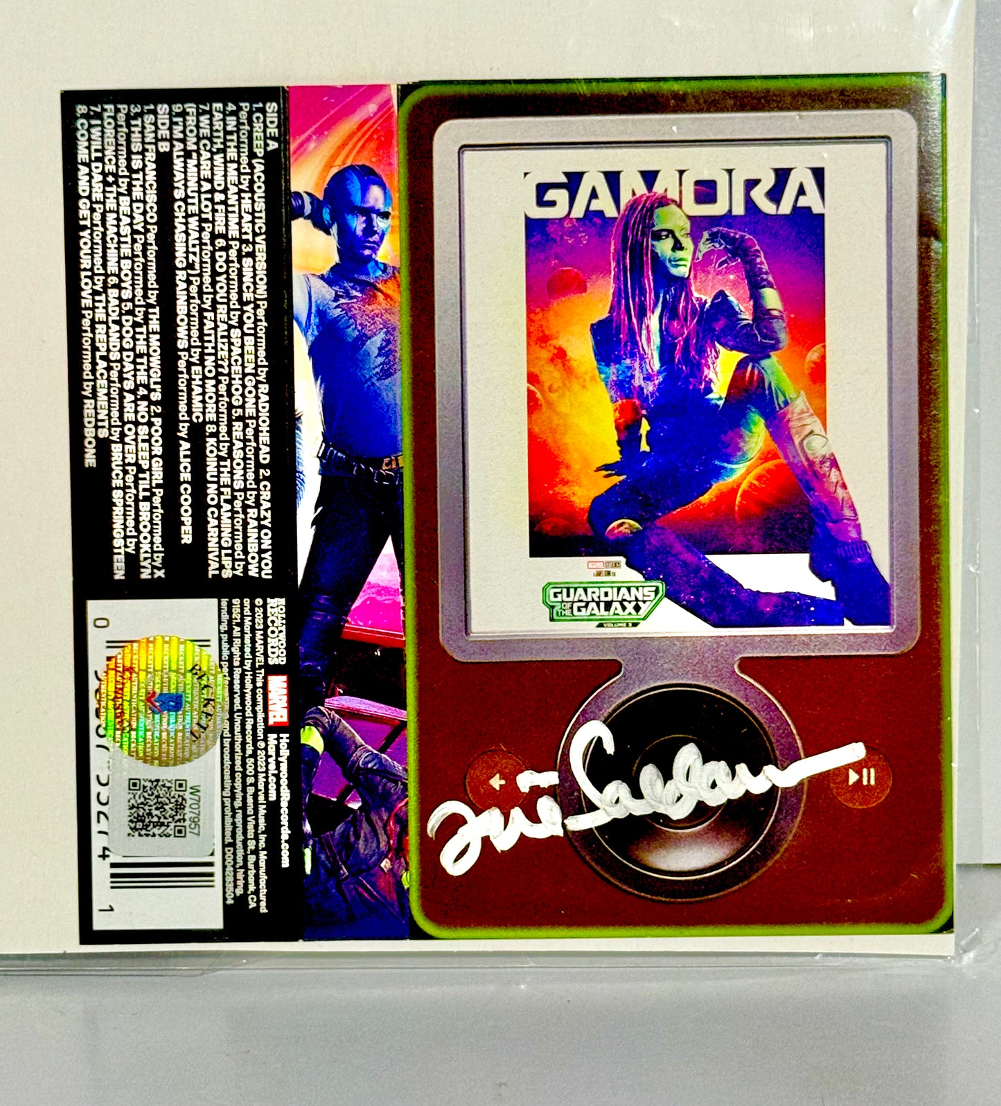 Zoe Saldana Signed Guardians of the Galaxy 3 Cassette Tape Cover Only Beckett Certified