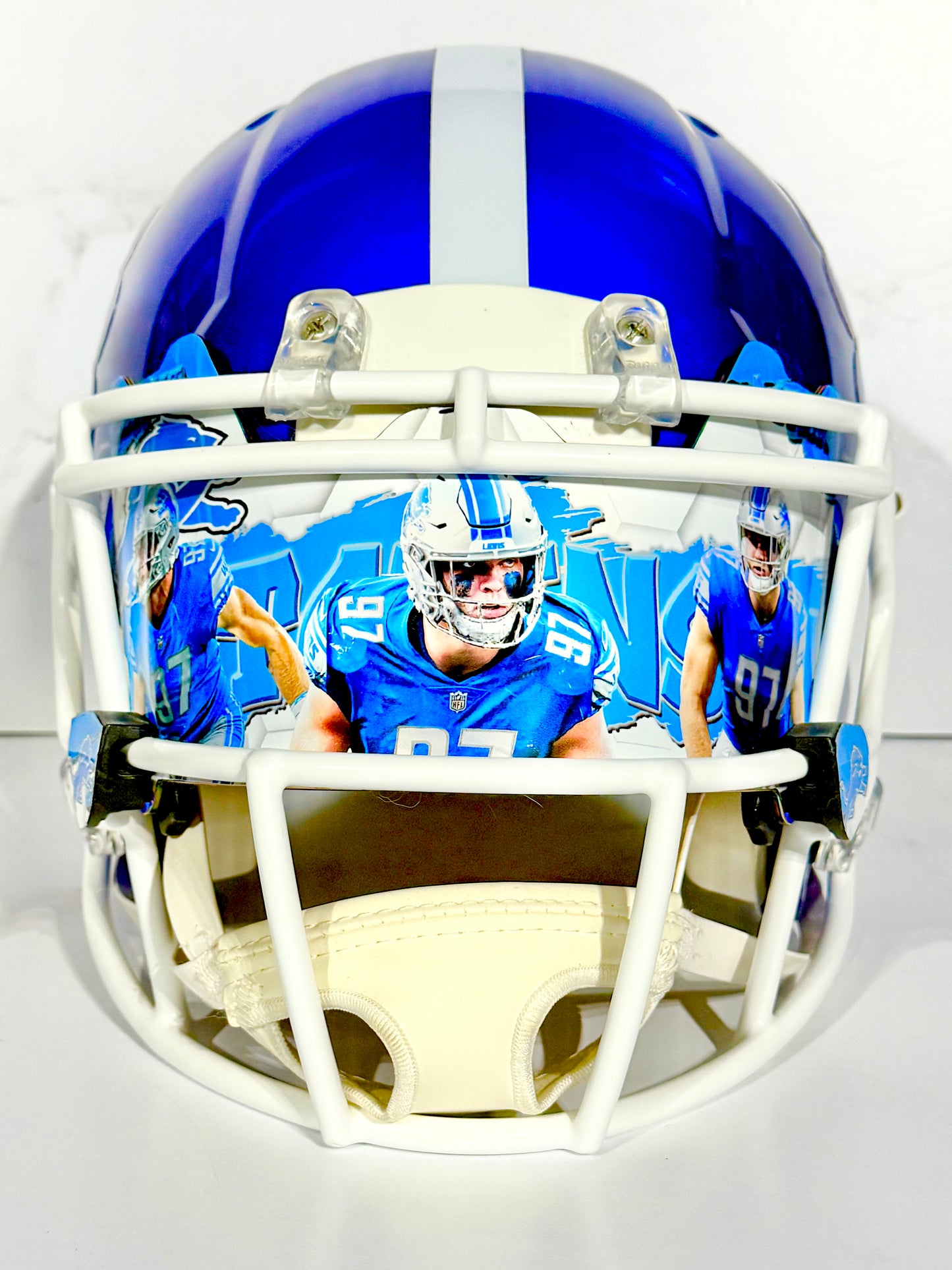 Aidan Hutchinson Signed Lions Custom Full Size Flash Authentic Helmet with Custom visor Beckett certified