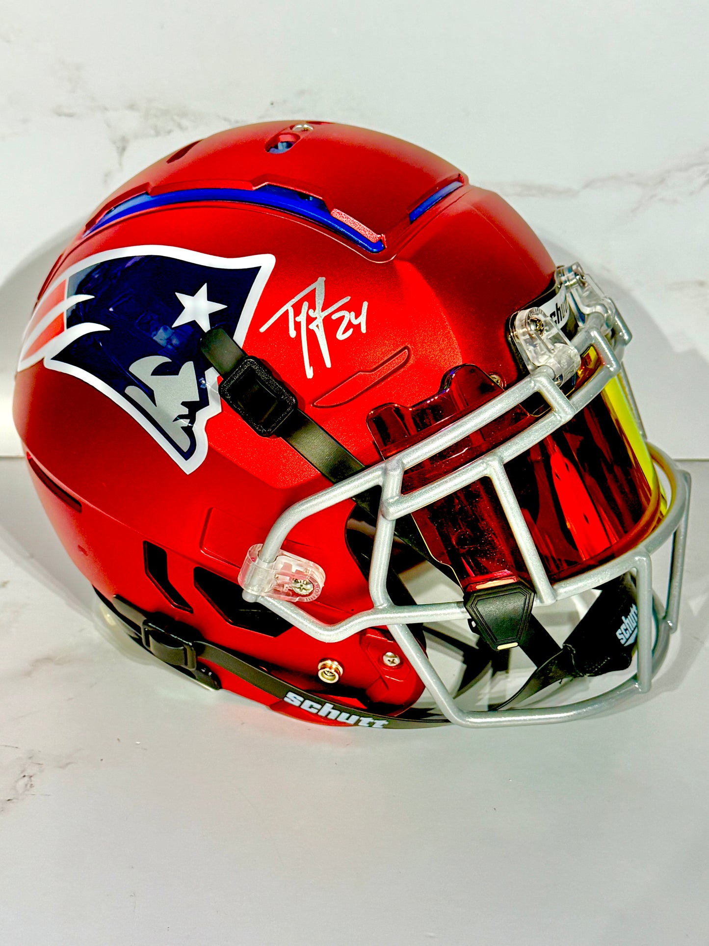 Ty Law Signed Patriots Full Size Authentic Flash F7 Helmet With Visor Beckett Certified