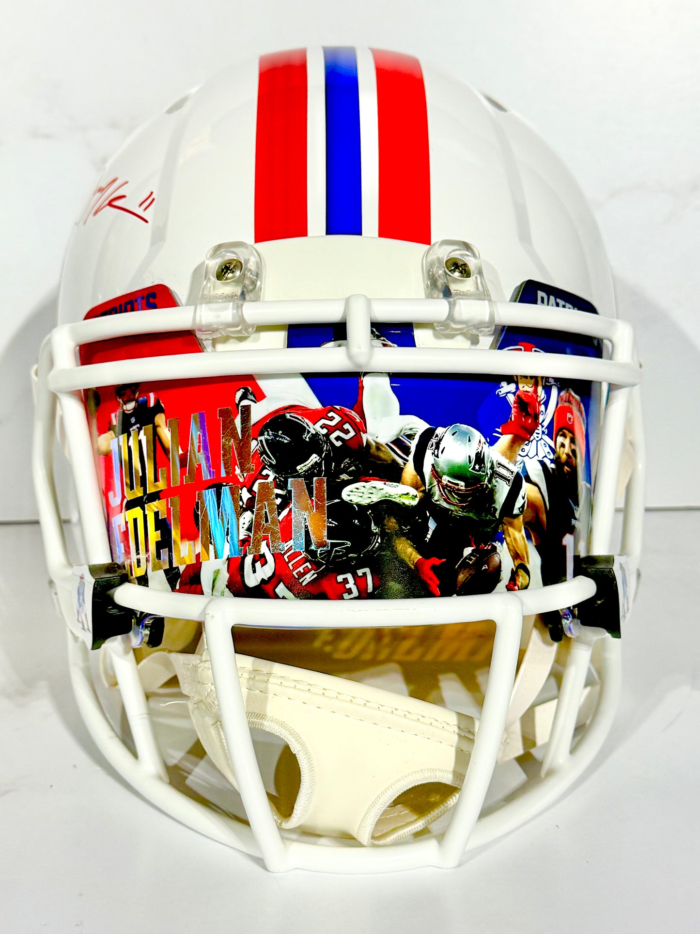 Julian Edelman Signed Patriots Full Size Authentic Helmet with Custom Visor JSA Certified