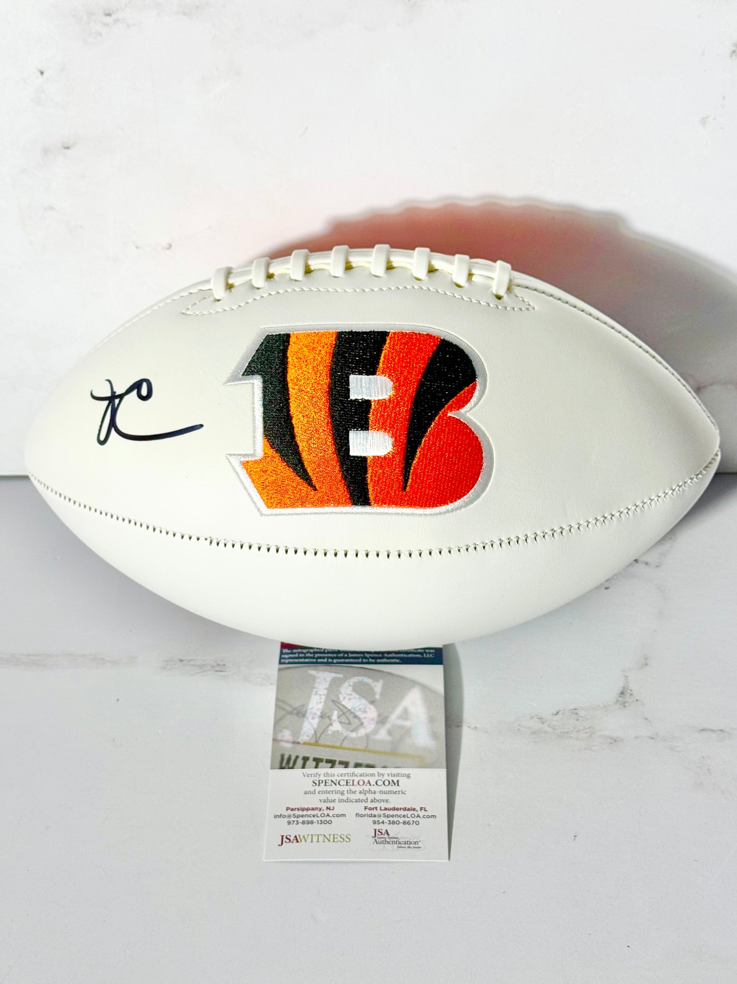Ja’Marr Chase Signed Bengals White Panel Football JSA Certified