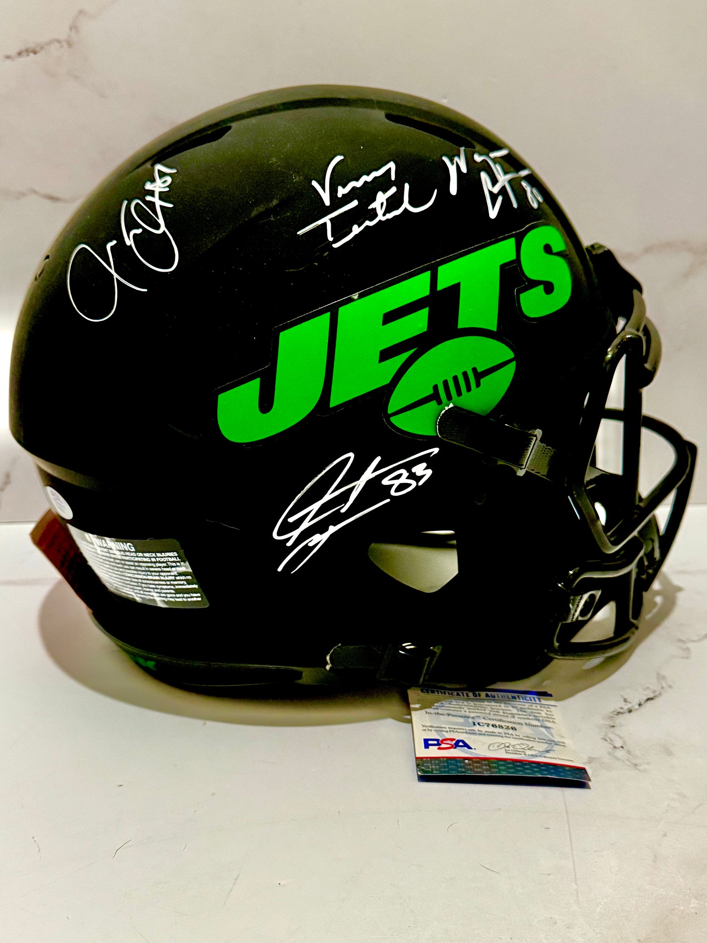 Testaverde Moss Chrebet & Coles Quad Signed Jets Eclipse Full Size Authentic Helmet PSA Certified