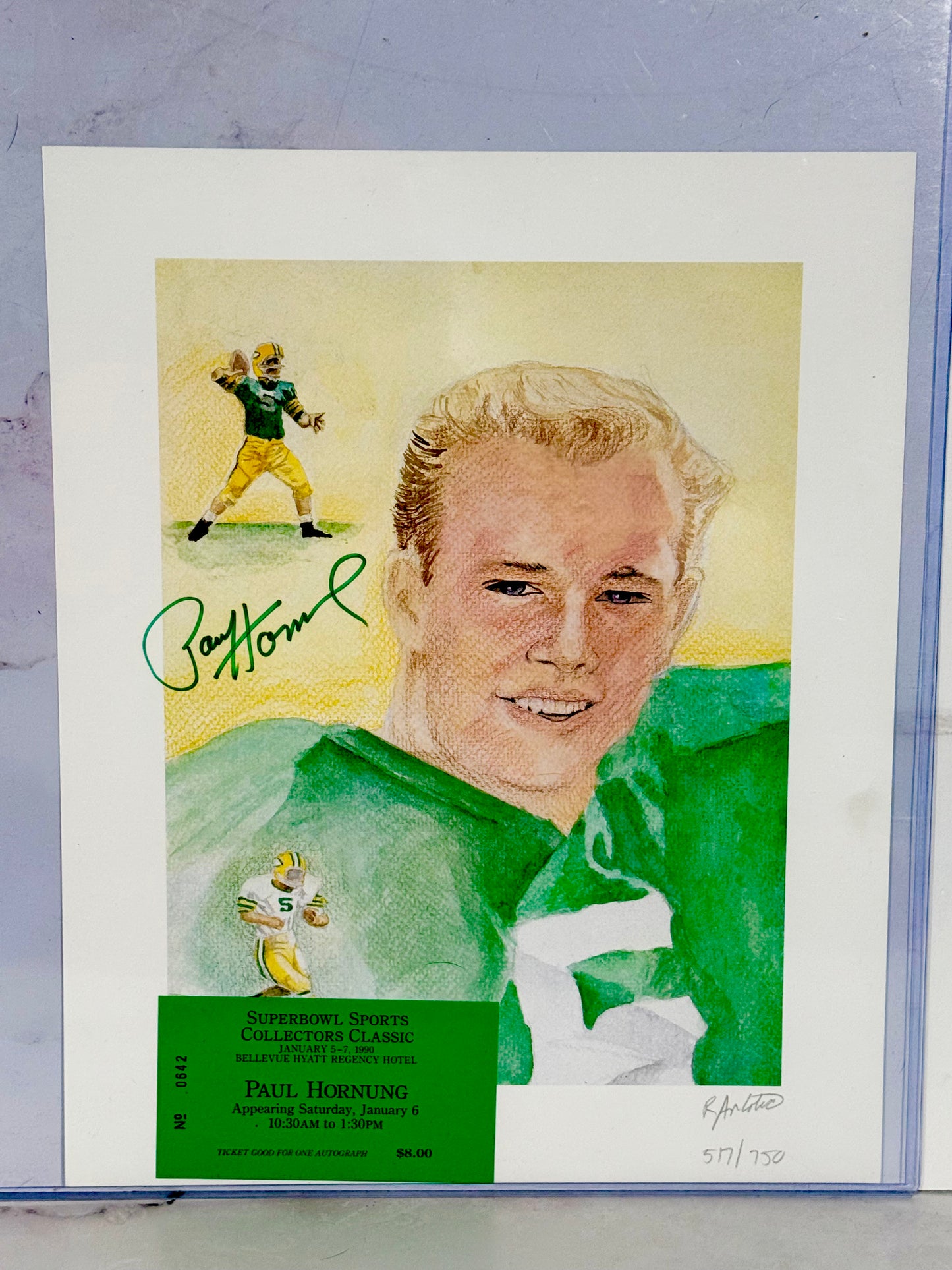 Paul Hourning Signed Packers Lithograph Comes with Signing card from 1990