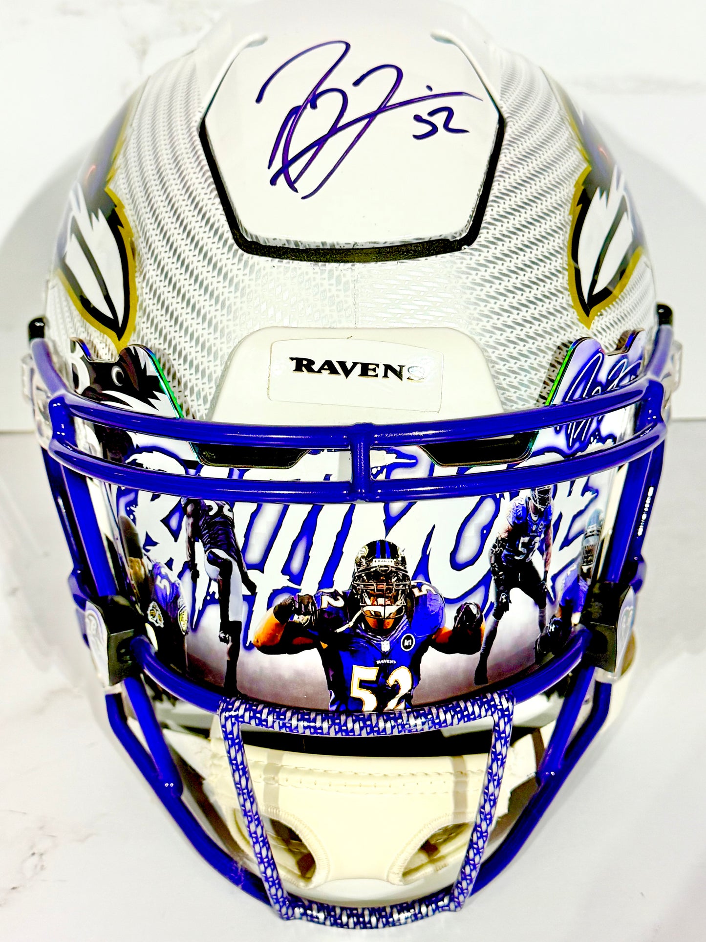 Ray Lewis Signed Ravens Hydro Dipped Speedflex with Custom Visor and Extras Beckett Certified