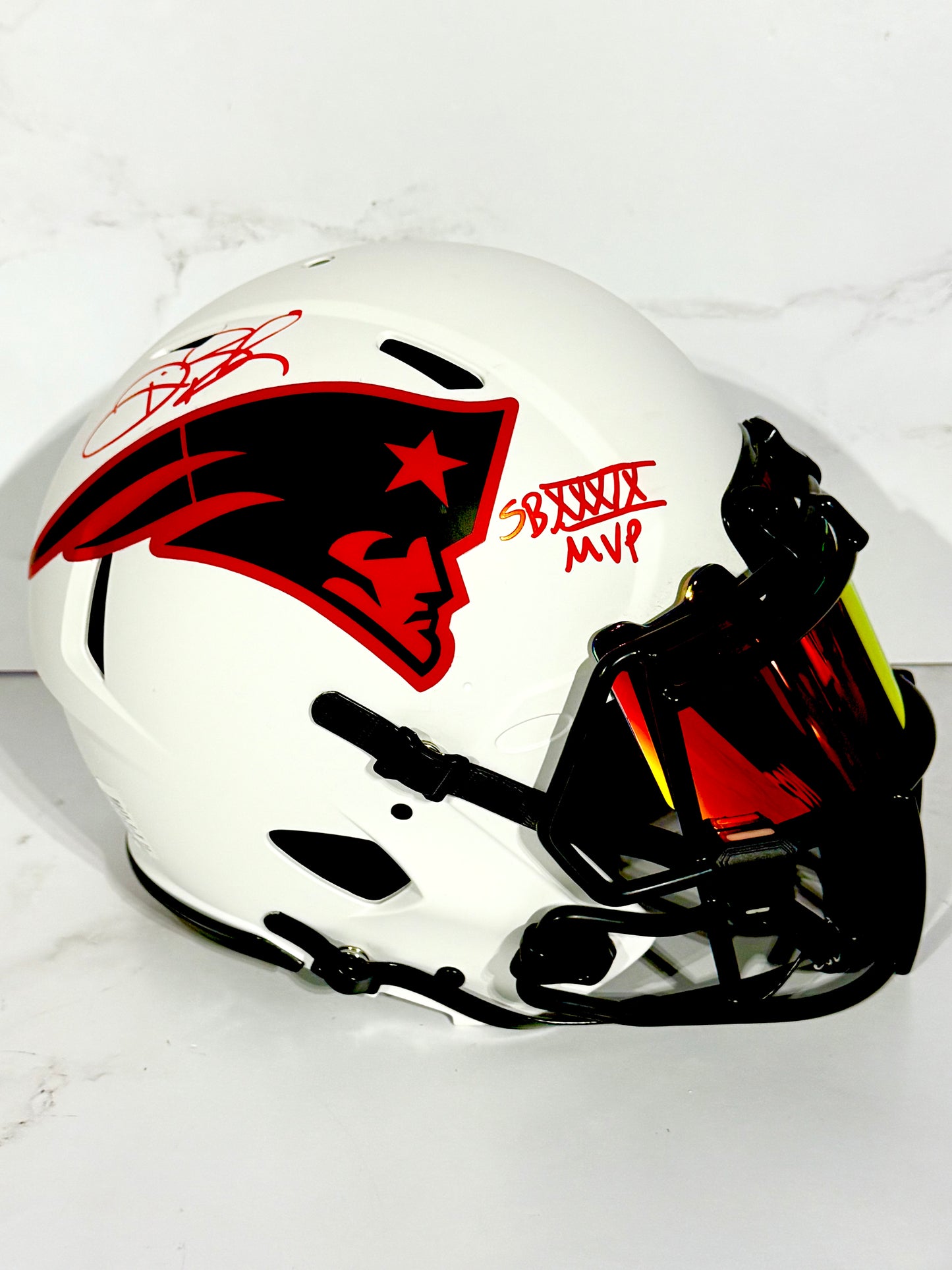 Deion Branch Signed Patriots Full Size Lunar Authentic Helmet “SB XXXIX MVP” with visor Beckett Certified