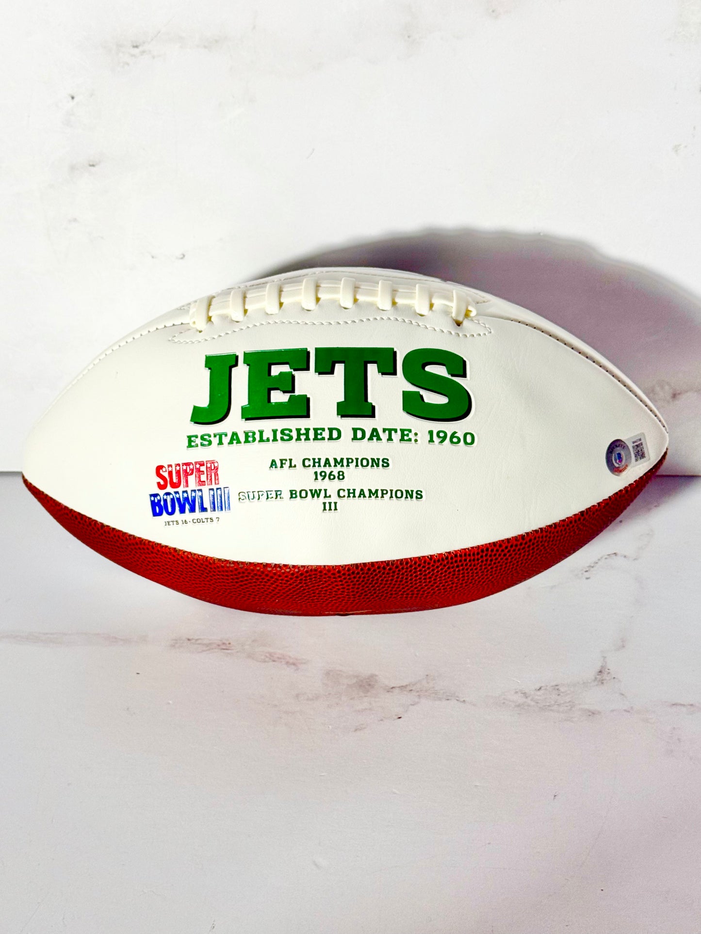 Mecole Hardman Signed Jets White Panel Football Beckett Certified