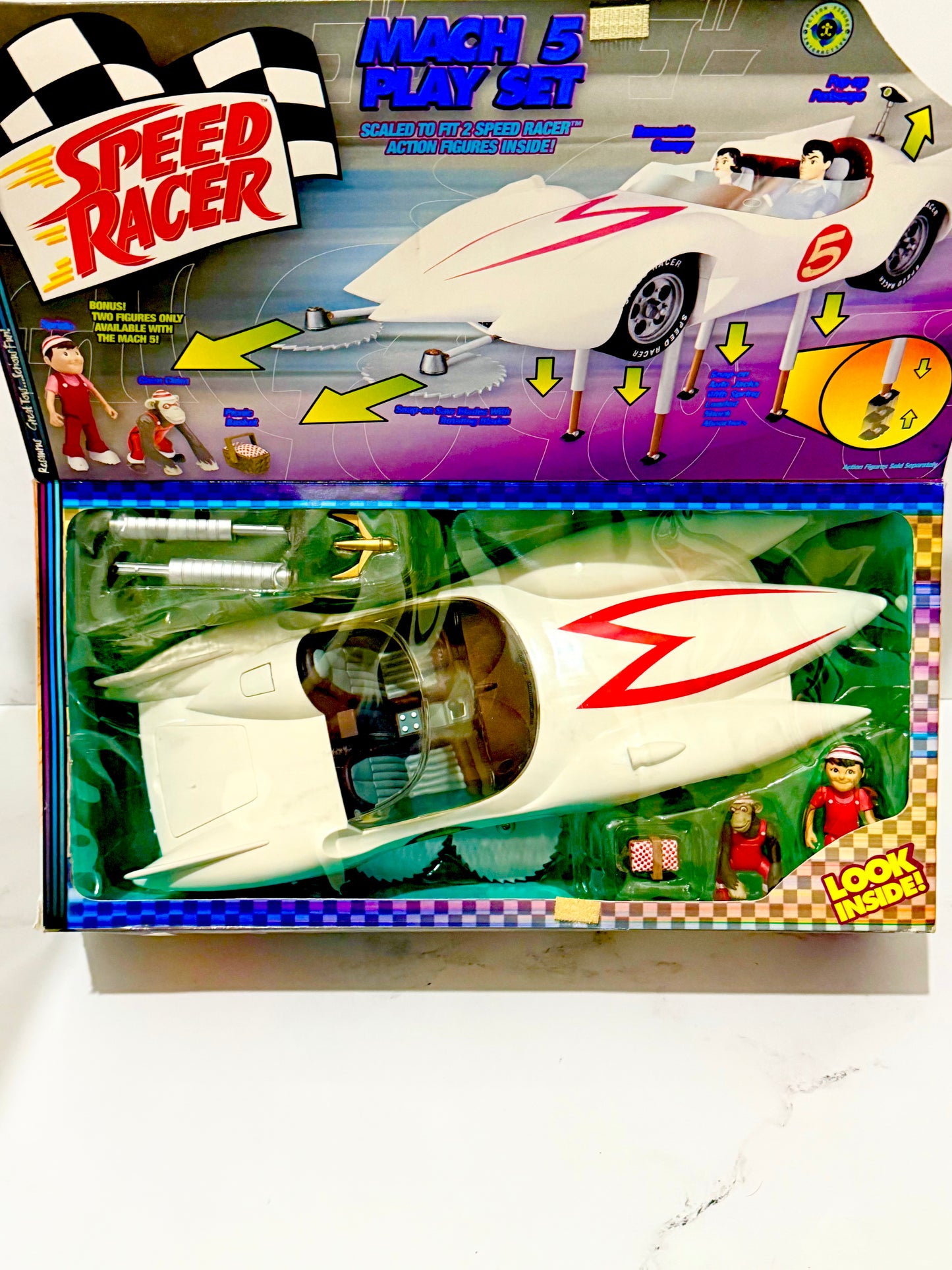 1999 Speed Racer Mach 5 with Spridle & Chim Chim New In Box