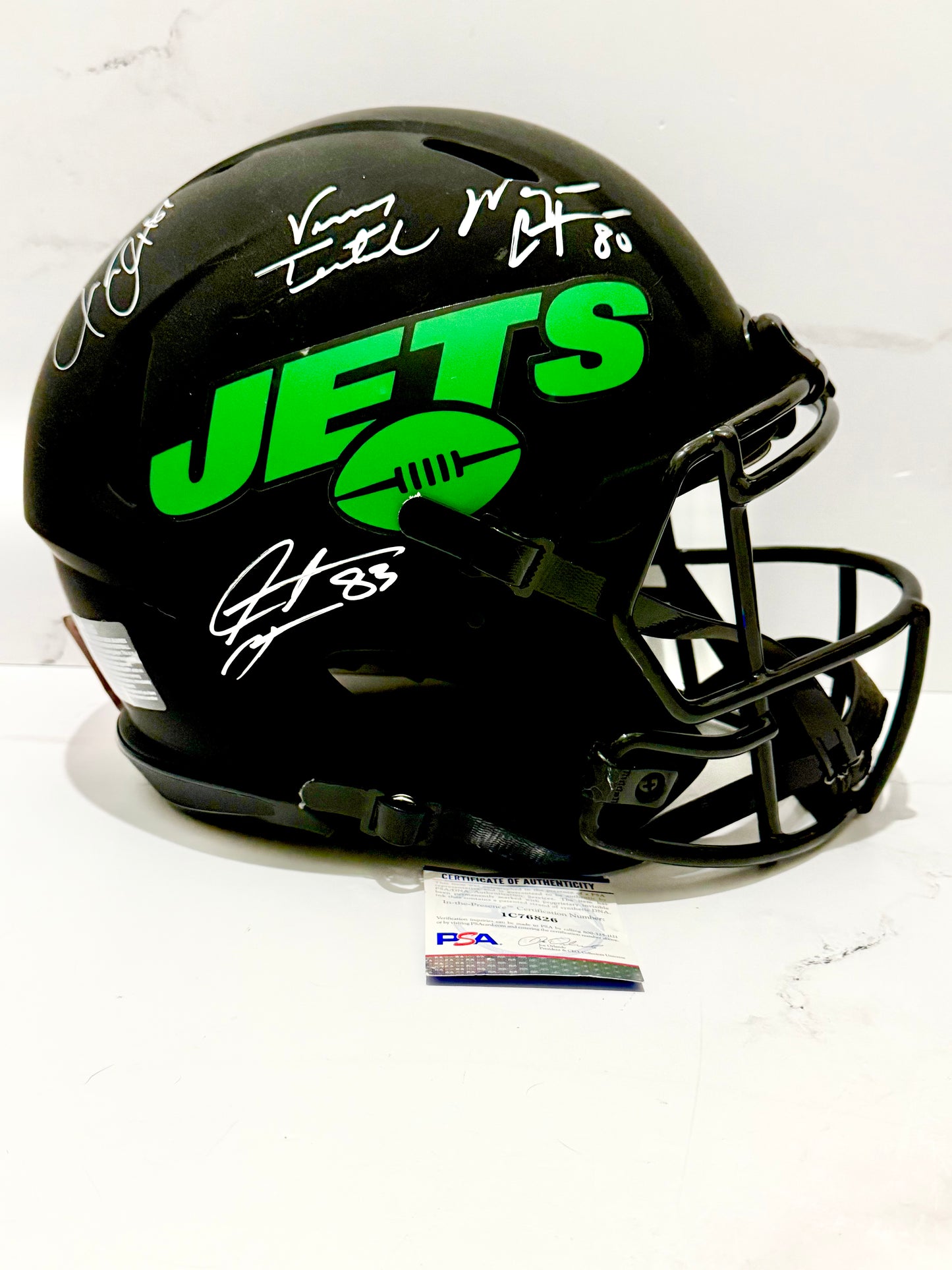Testaverde Moss Chrebet & Coles Quad Signed Jets Eclipse Full Size Authentic Helmet PSA Certified
