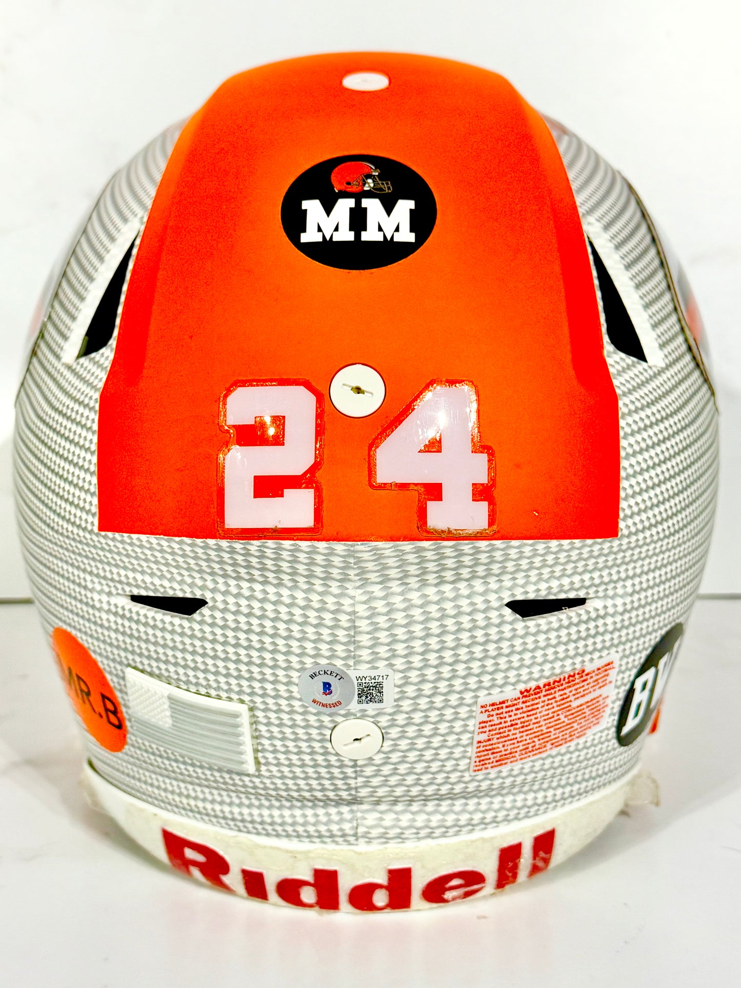 Nick Chubb Signed Browns Hydro Dipped Speedflex Chrome Facemask with Visor and Extras Beckett Certified