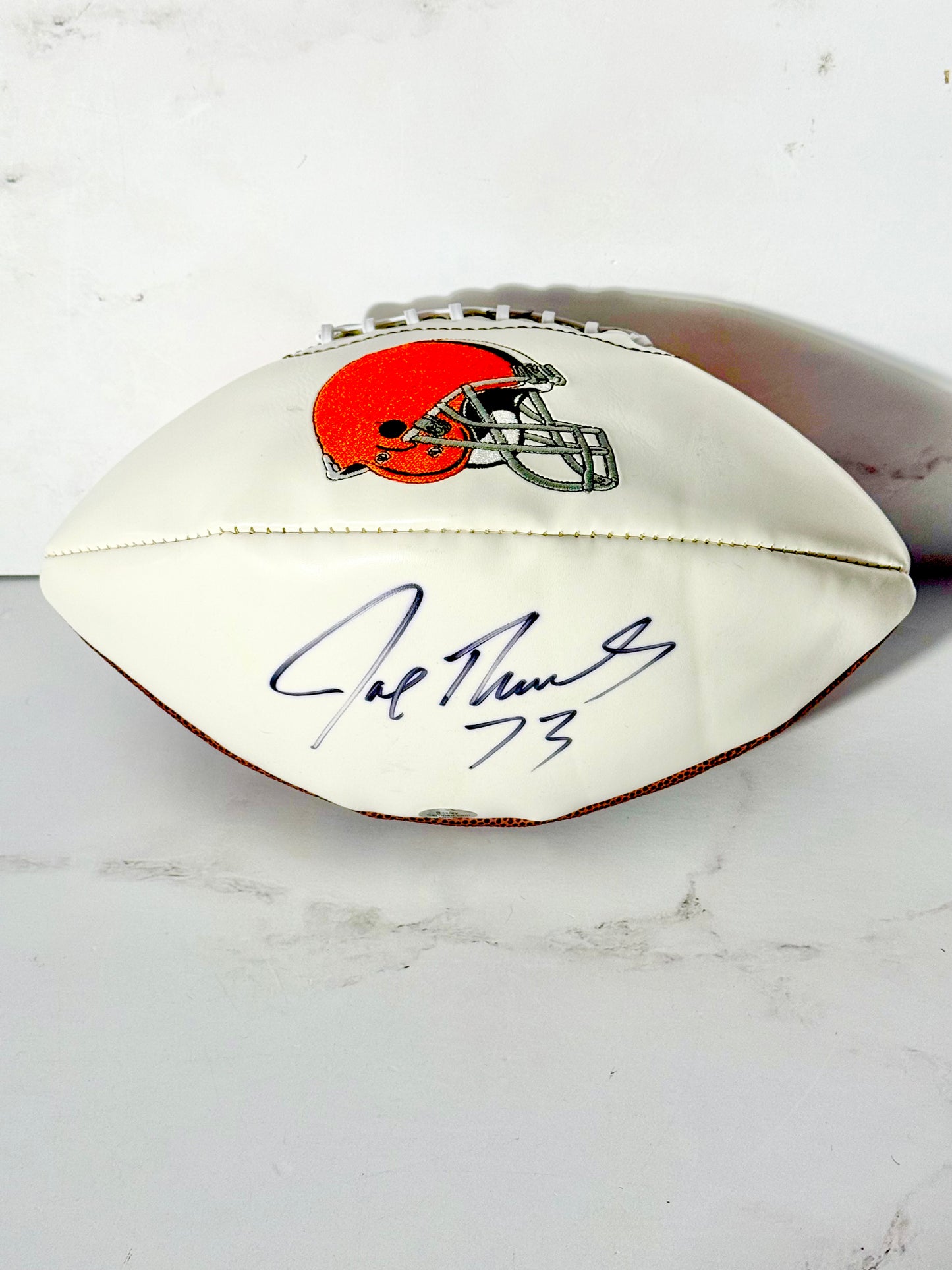 Joe Thomas Signed Browns White Panel Football JSA Certified