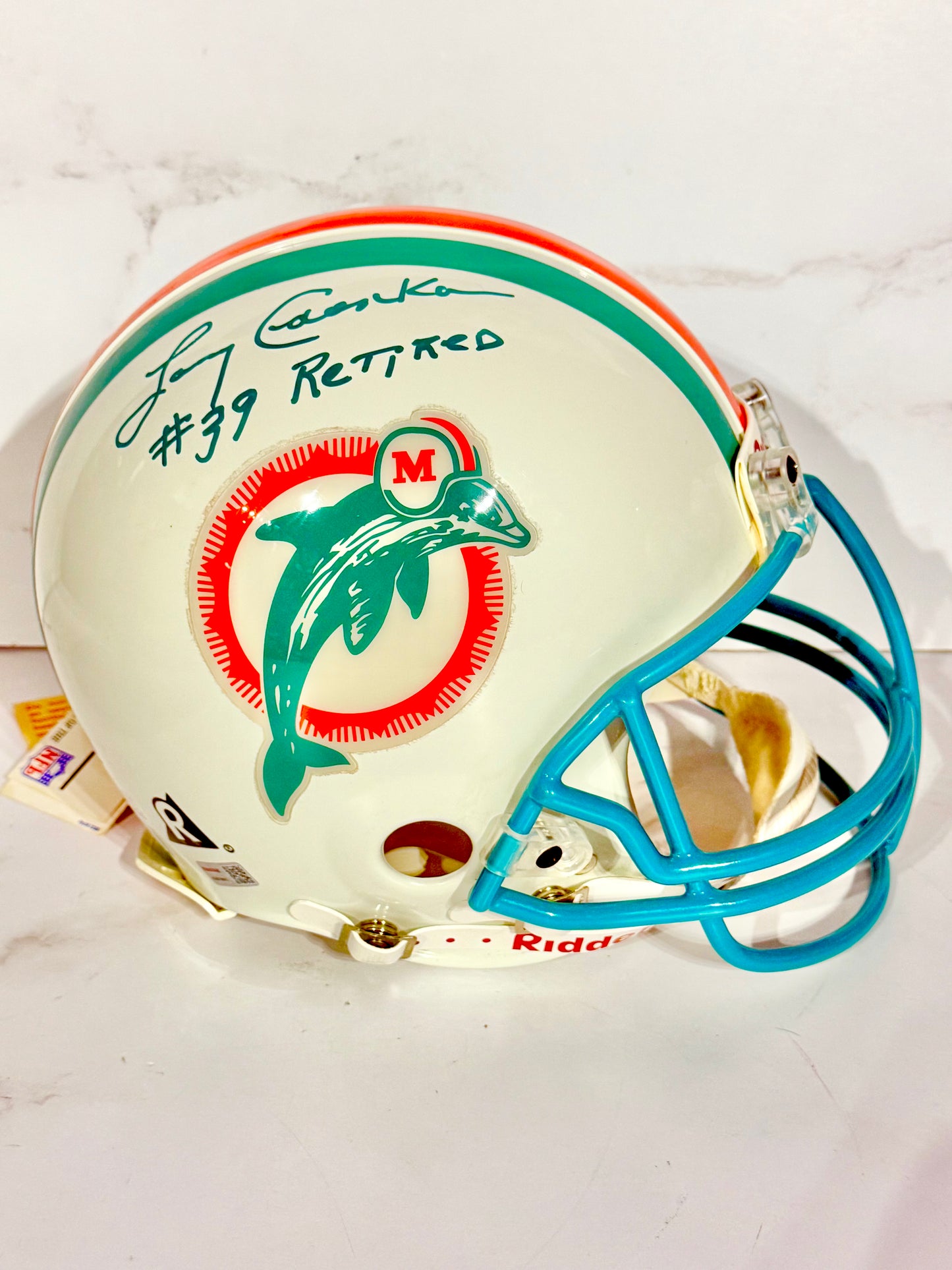 Larry Csonka Signed Dolphins Full Size Authentic Helmet “39 Retired” Old Helmet JSA Certified