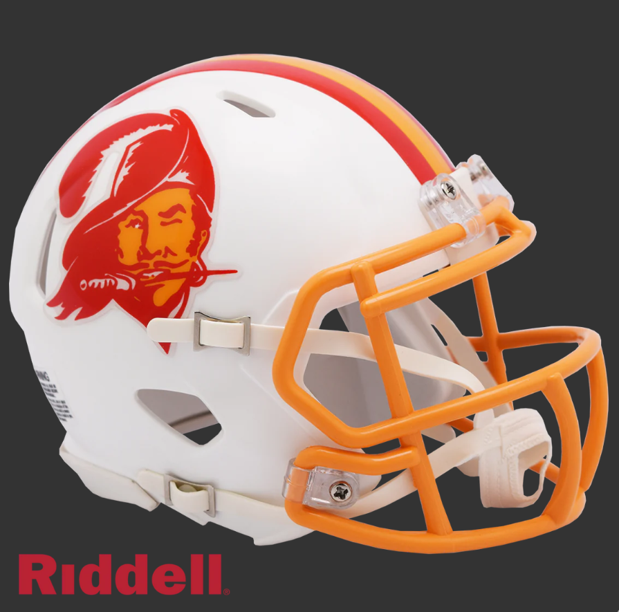 PRE-ORDER JUSTIN WATSON SIGNED TAMPA BAY BUCCANEERS 1976-96 THROWBACK SPEED MINI HELMET BECKETT CERTIFIED