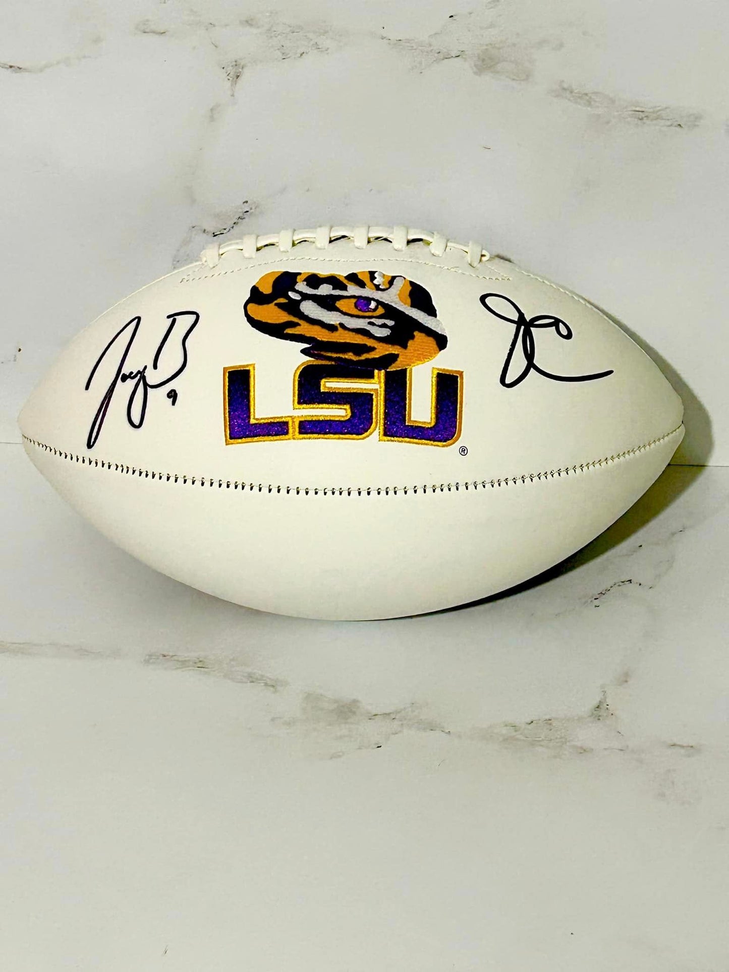 Joe Burrow & Ja'Marr Chase LSU Signed Football Fanatics & JSA Certified