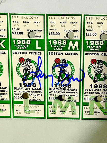 Larry Bird signed 1988 Playoff Tickets (5) Bird Holo