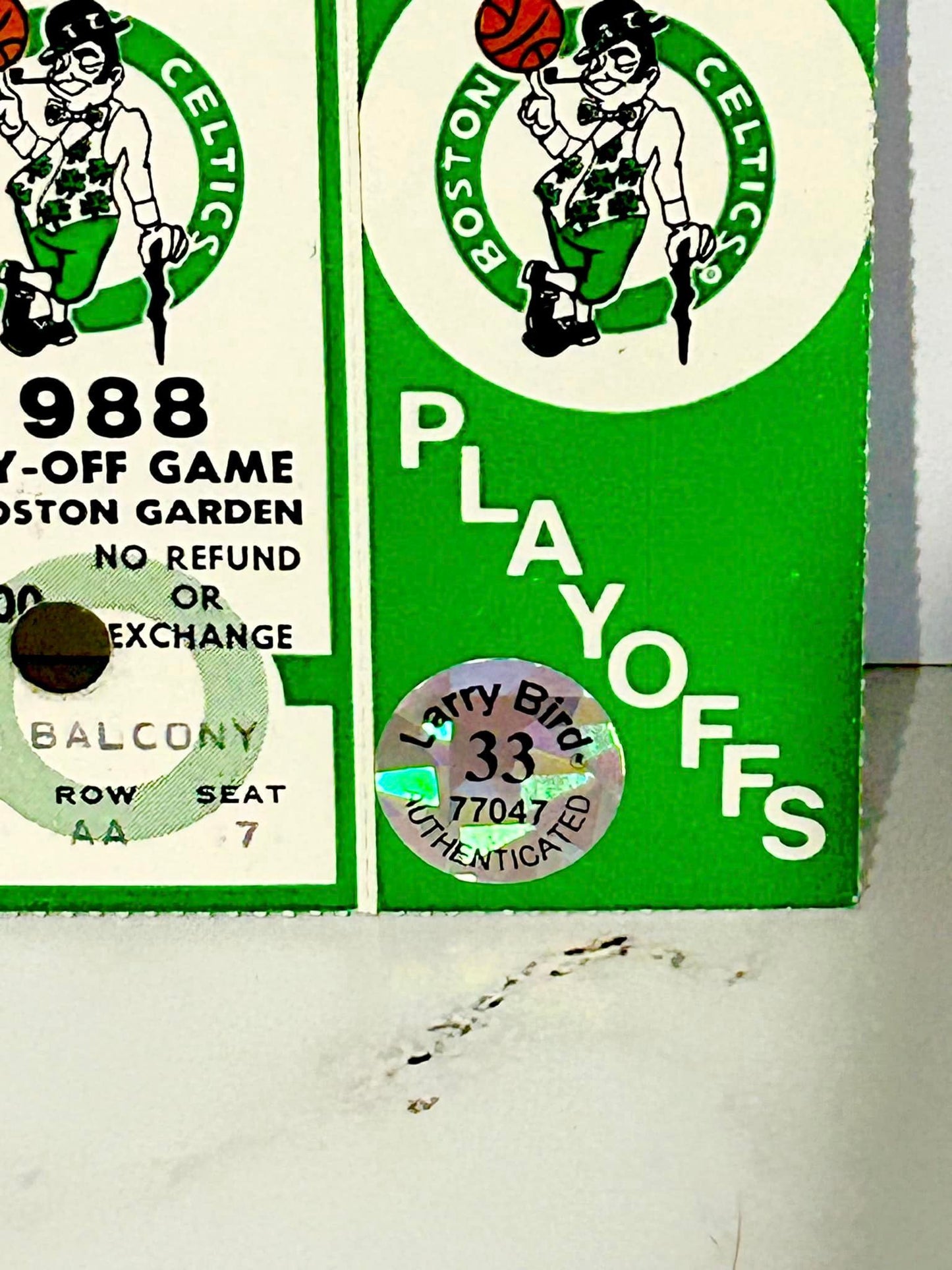 Larry Bird signed 1988 Playoff Tickets (5) Bird Holo