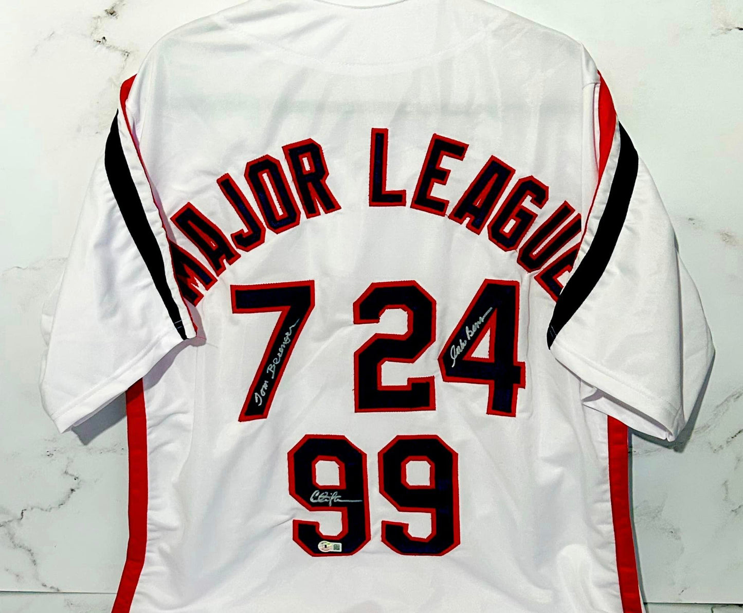 Major League Movie Cast Signed JERSEY (3) Sheen / Berenger / Bernsen Beckett Certified