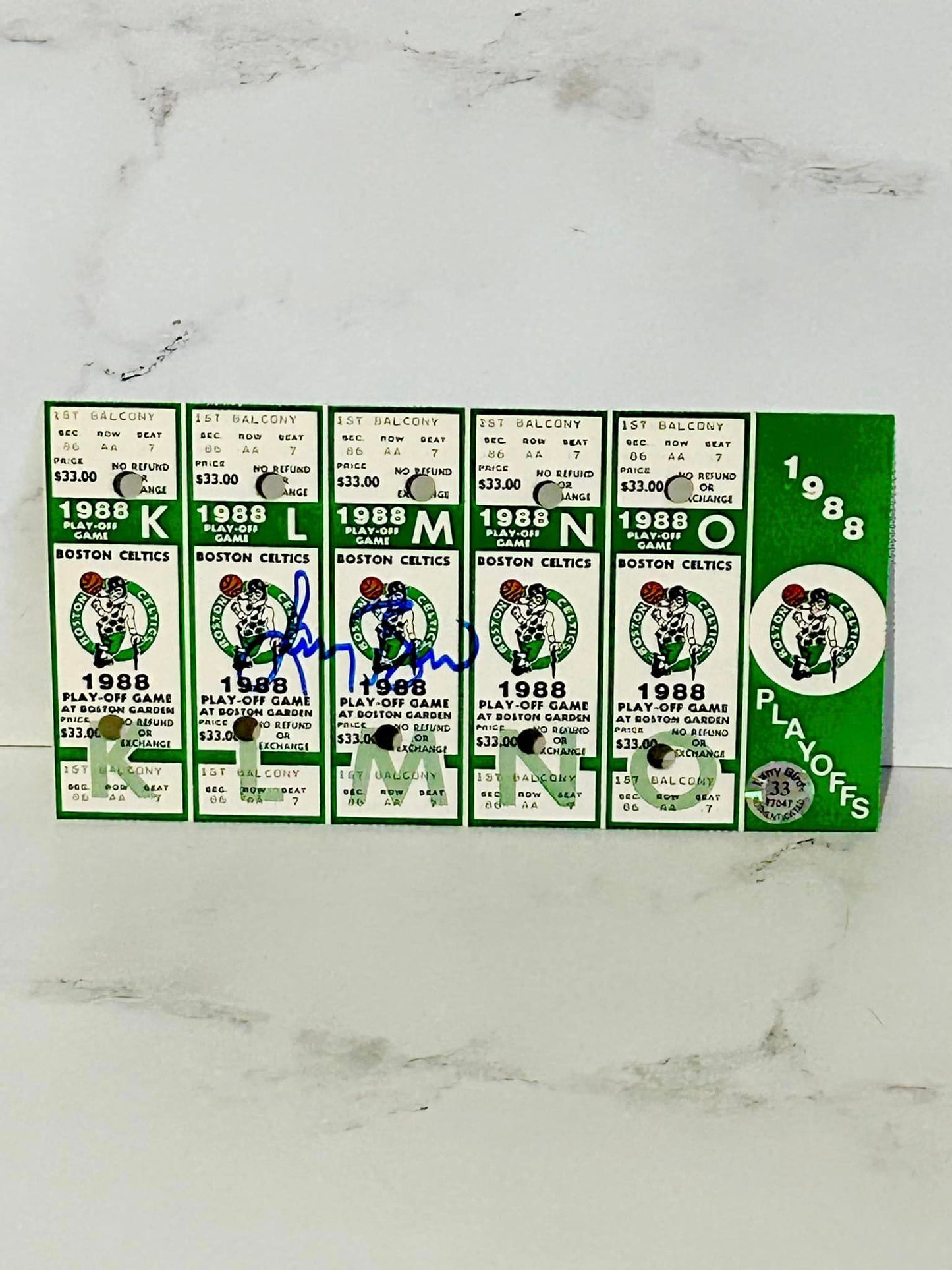 Larry Bird signed 1988 Playoff Tickets (5) Bird Holo