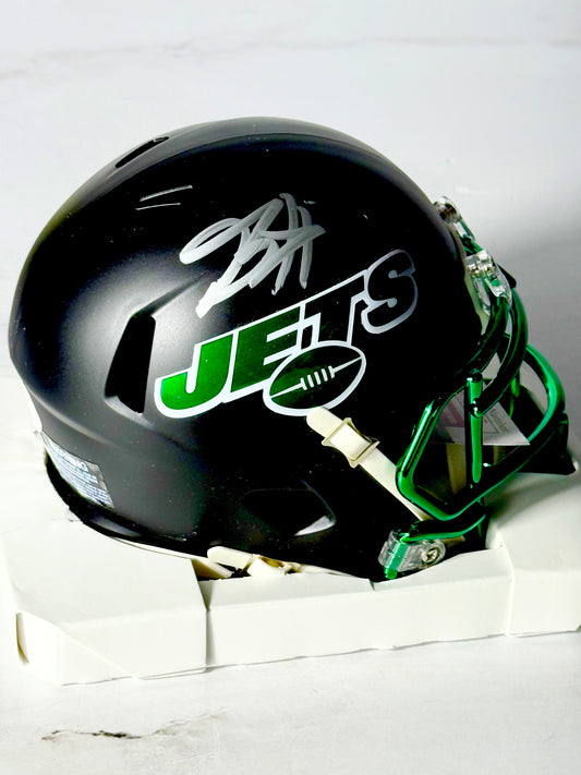 Breece Hall Signed Jets Alt Mini Helmet JSA Certified