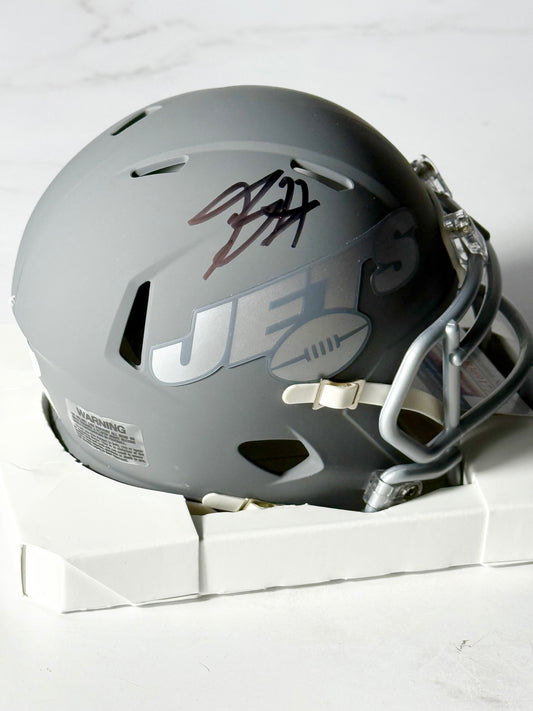 Breece Hall Signed Jets Slate Mini Helmet JSA Certified (Stock Photo)