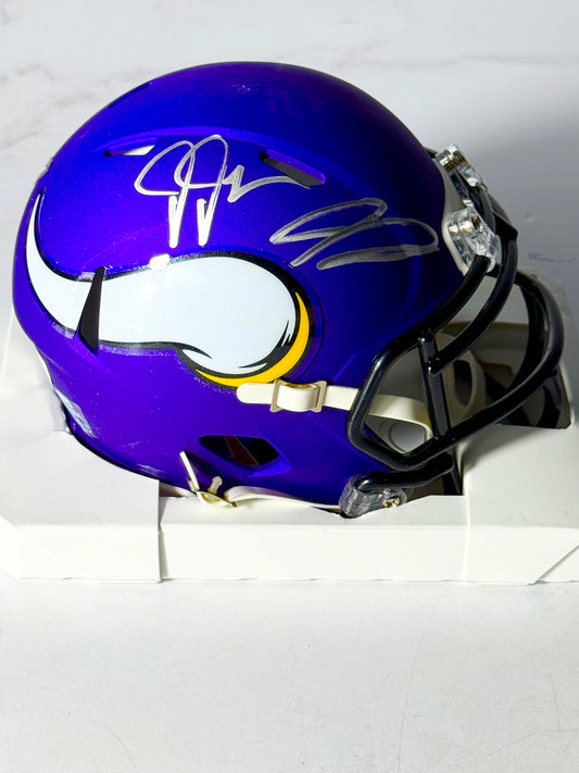 Justin Jefferson & Jordan Addison Signed Vikings Mini Helmet Beckett Certified