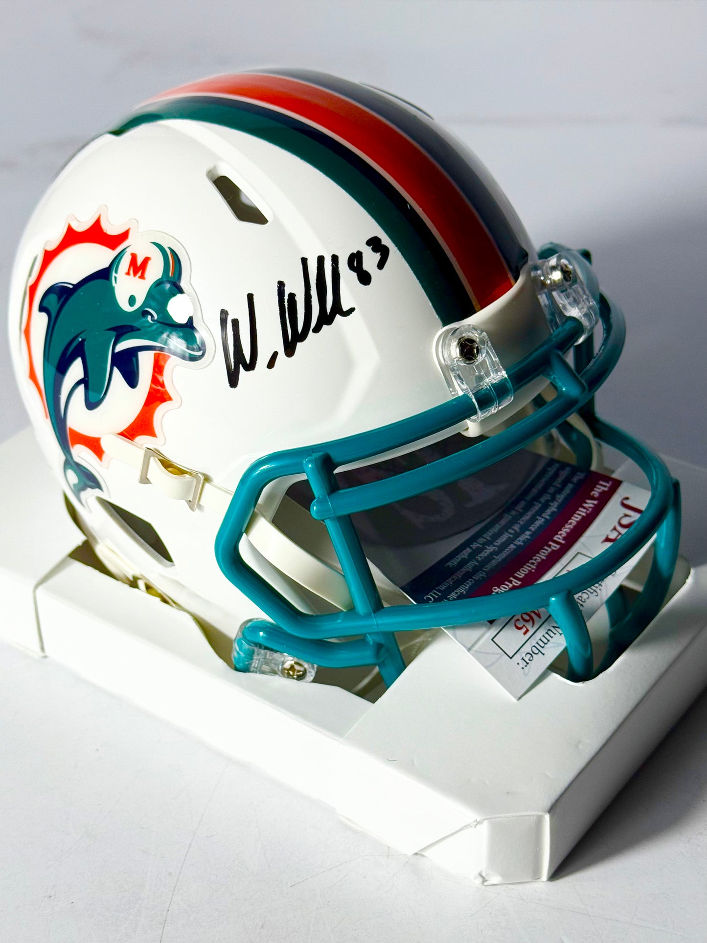 Wes Welker Signed Dolphins Mini Helmet JSA Certified