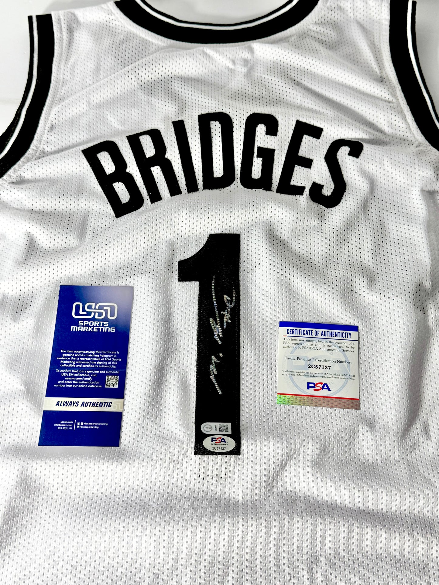 Mikal Bridges Signed Nets Jersey PSA & USASM Certified (stock photo)