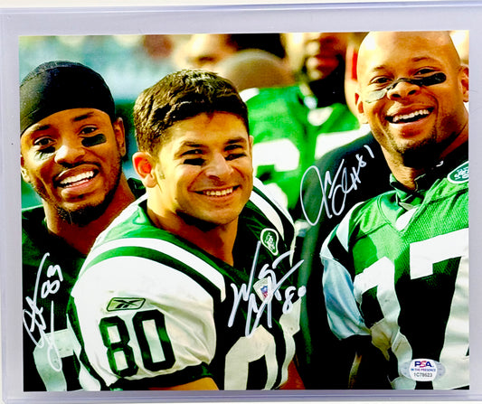 Wayne Chrebet, Santana Moss & Laveranues Coles Signed Jets 8x10 Photo PSA Certified