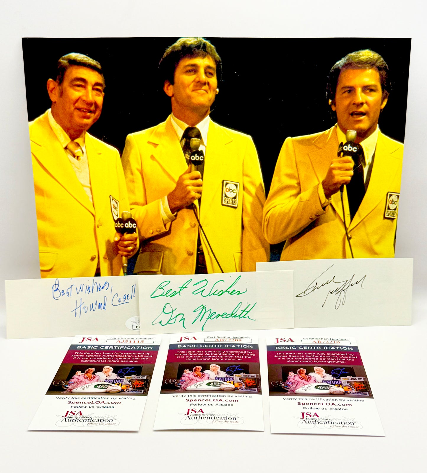 Original Monday Night Football Announcers Signed Cuts (3) Howard Cosell - Frank Gifford - Don Meredith JSA Certified