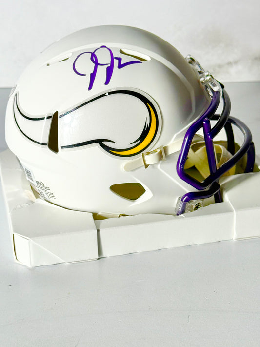 Justin Jefferson signed Vikings Rare Flat White Mini Helmet Beckett Certified