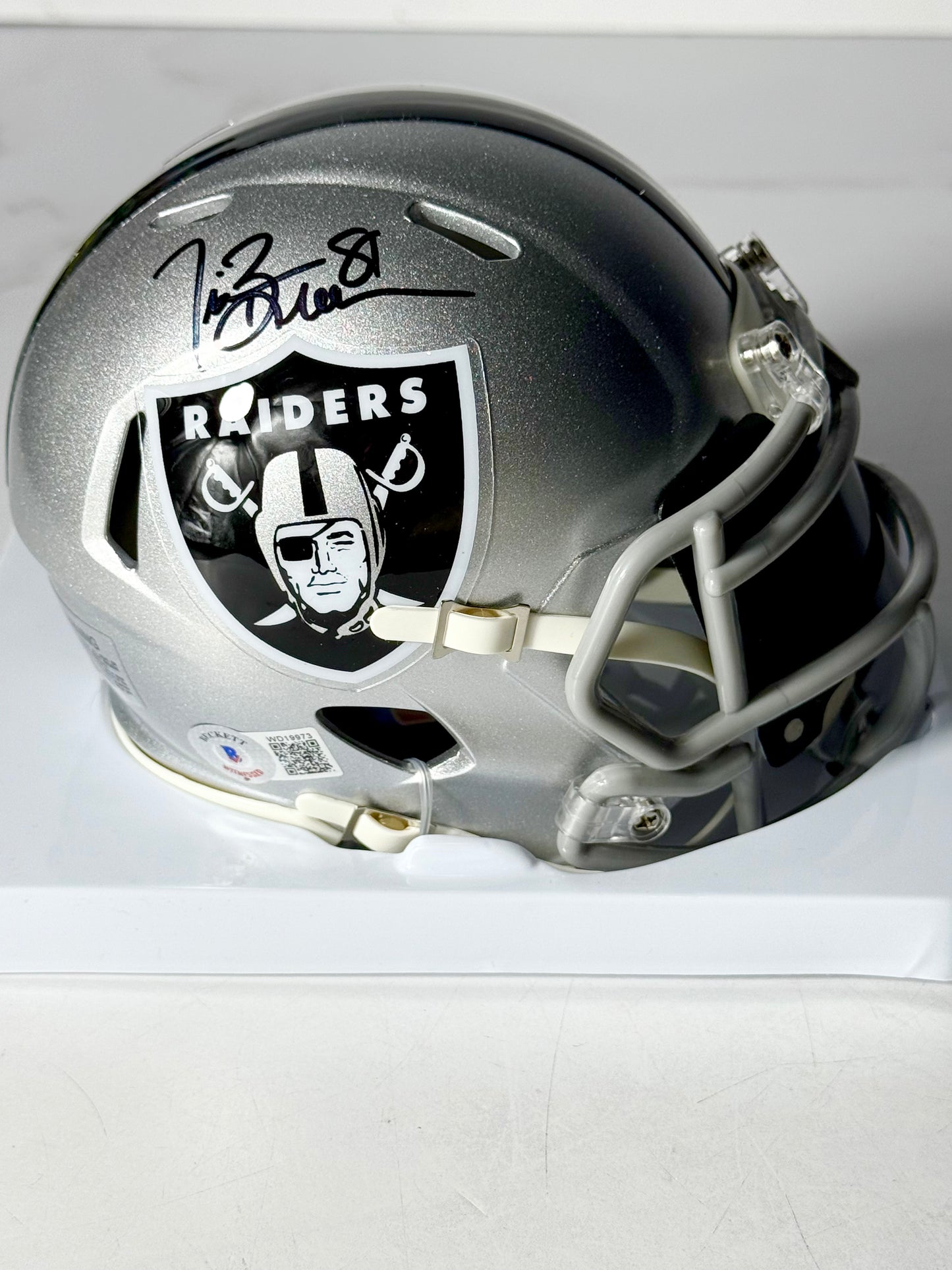 Tim Brown Signed Raiders Mini Helmet Beckett Certified