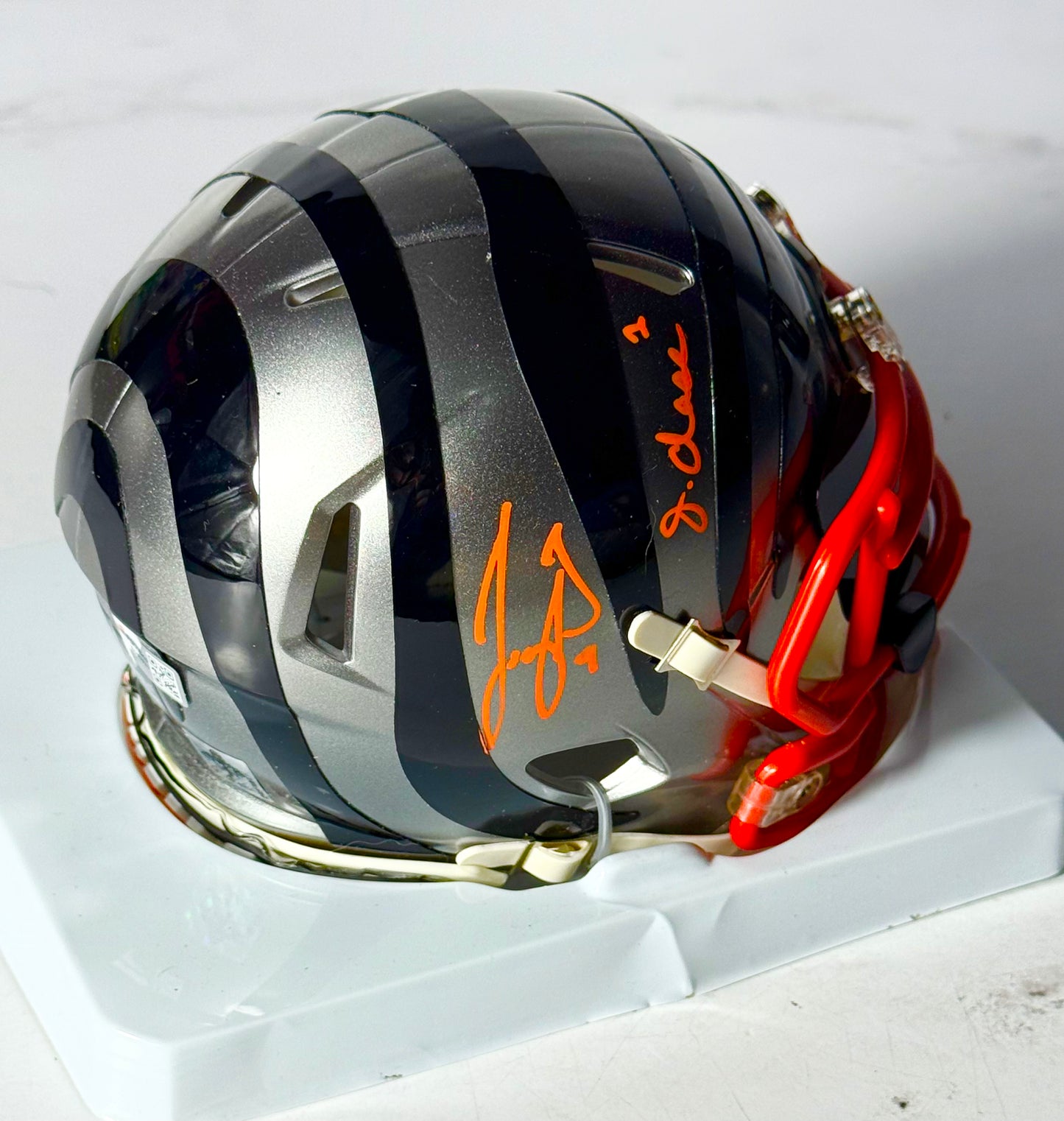 Joe Burrow & Jamarr Chase Signed Bengals Flash Mini Helmet Dual Certified Fanatics and JSA