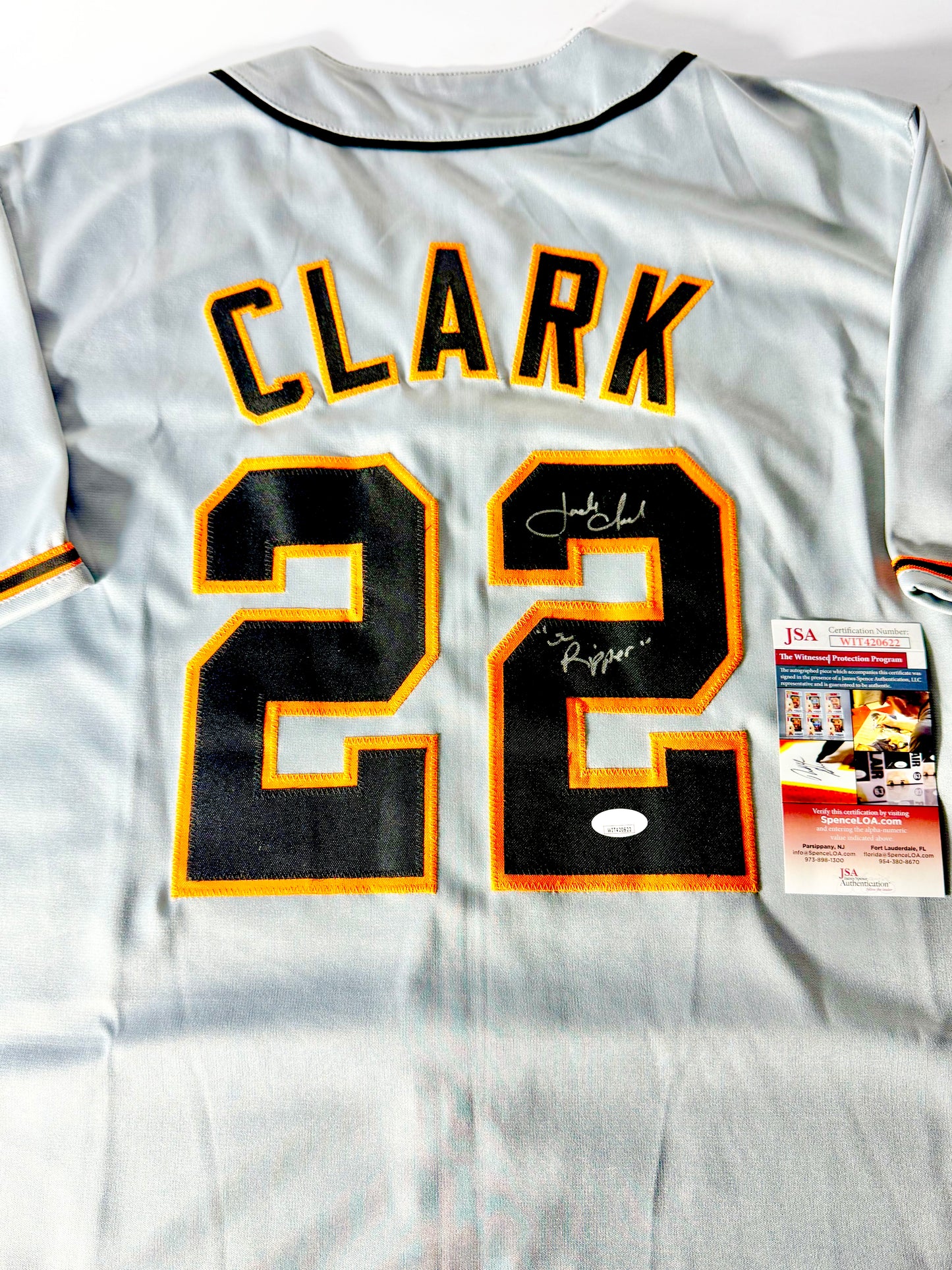 Jack Clark Signed Giants Jersey (The Ripper) JSA Certified