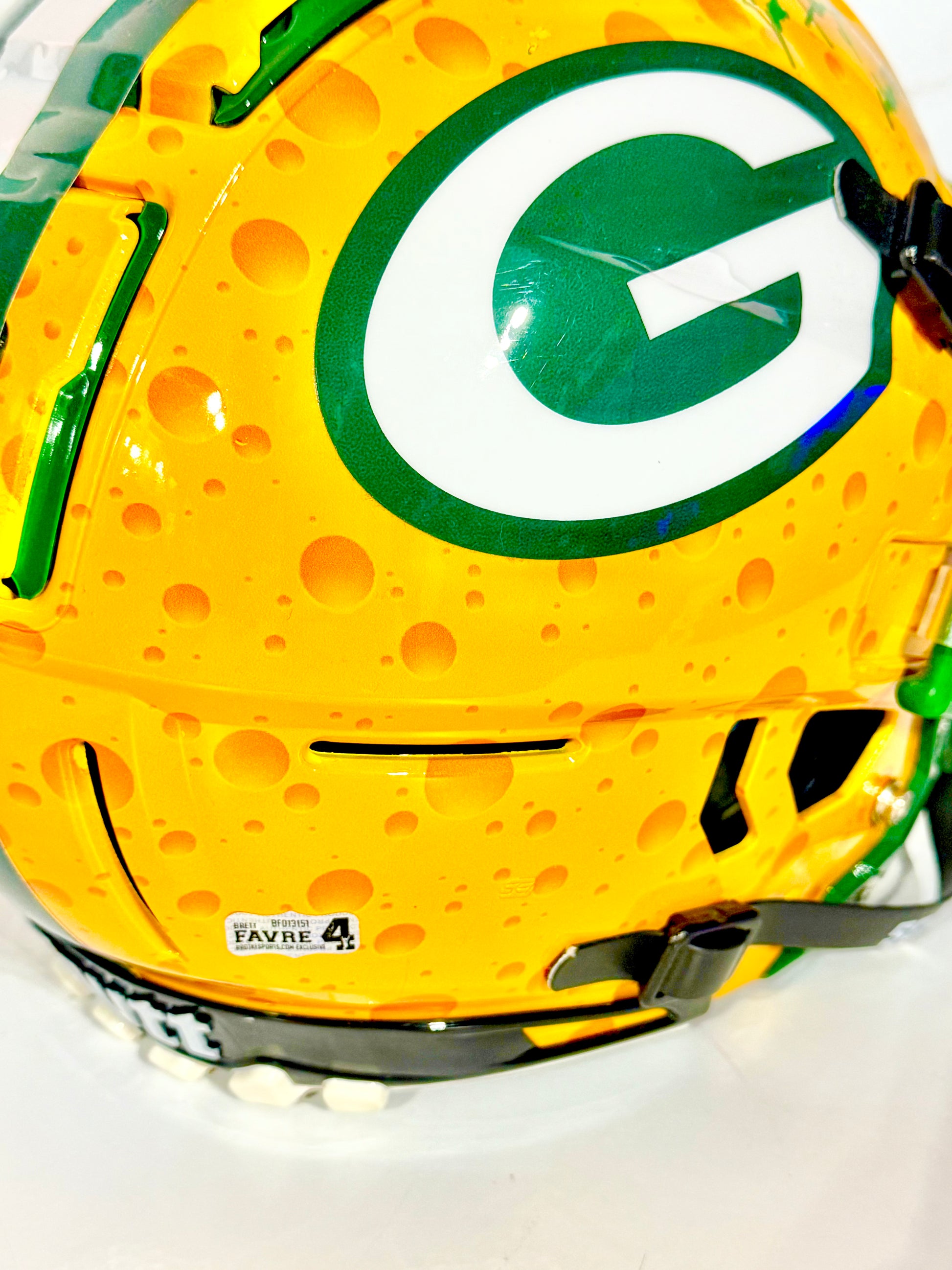 f7 helmet yellow Brett Favre Signed Packers Custom Cheese F7 Full Size Authentic Helmet – PLAYGROUND COLLECTION