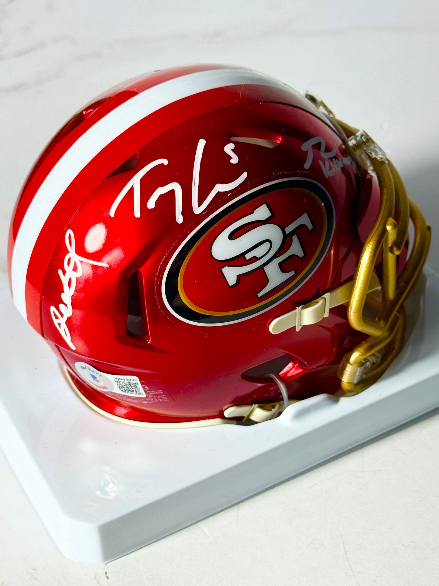 George Kittle, Deebo Samuel & Trey Lance Signed 49ers Flash Mini Helmet Beckett Certified