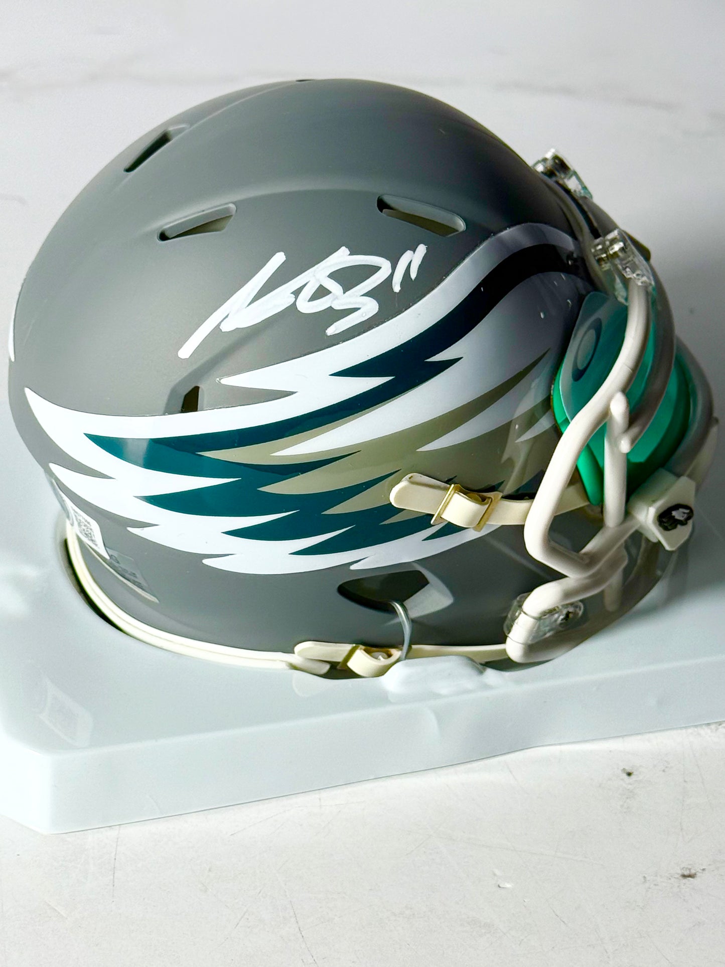 AJ Brown Signed Eagles Amp Mini Helmet Beckett Certified