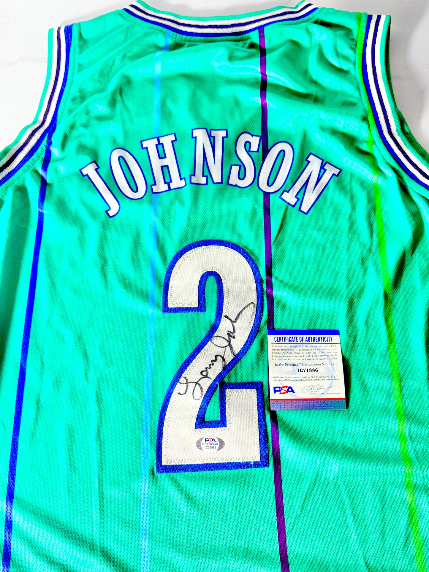 Larry Grand MaMa Johnson Signed Hornets Jersey PSA Certified