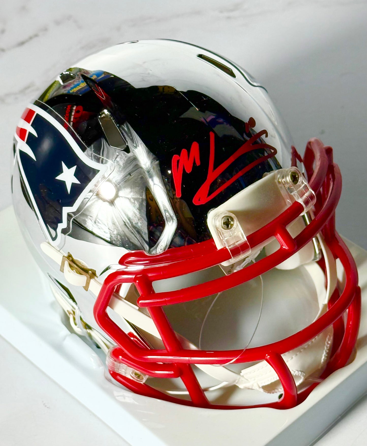 Mac Jones Signed Patriots Chrome Mini Helmet Beckett Certified